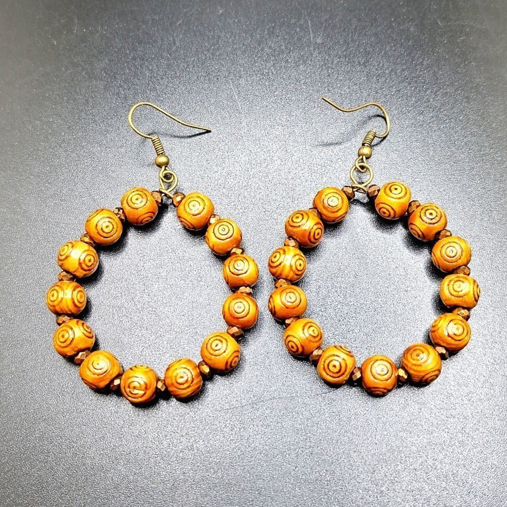 Wooden Beaded Hoop Earrings boho jewelry
